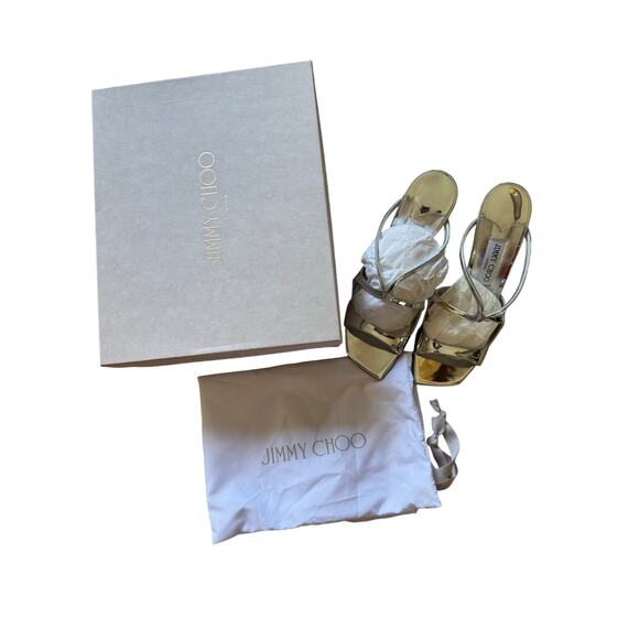 Jimmy Choo NIB Anise 85 Wedge Heel Slide Sandals in Silver Size 39 - Picture 4 of 11